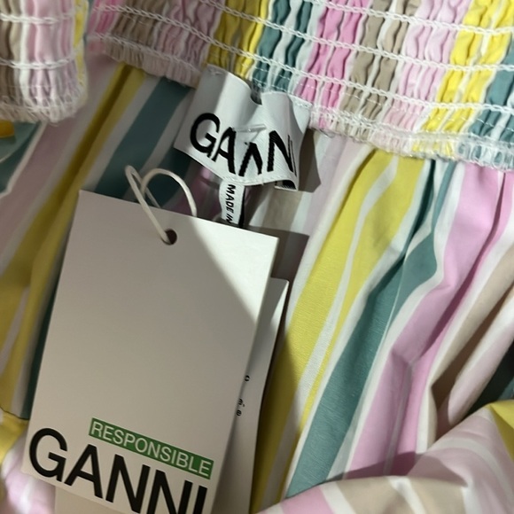 GANNI Striped Cotton-Poplin Spaghetti Strap Midi Dress Sz 32 XXS - Picture 9 of 10